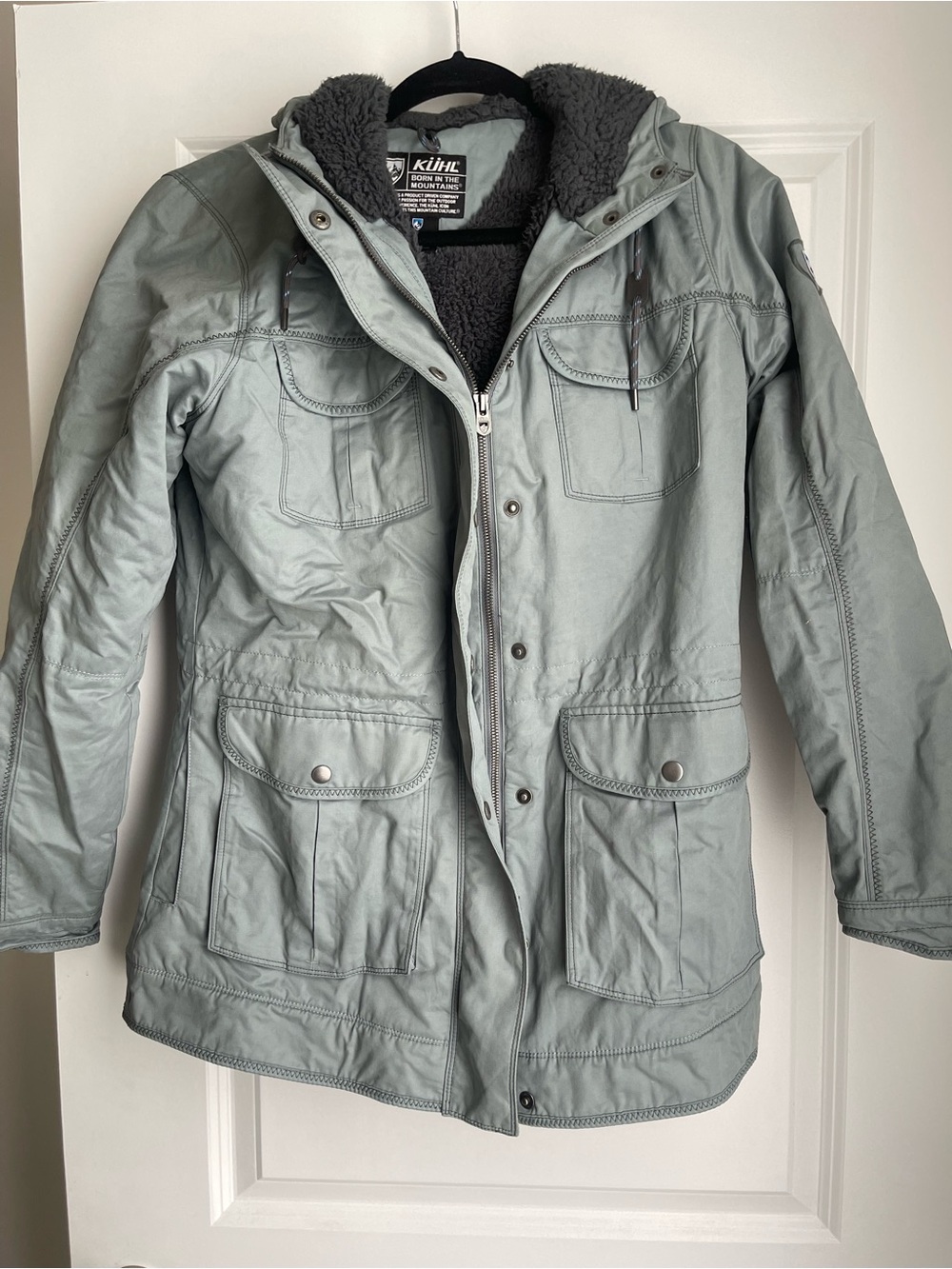 Kuhl Luna Parka Women's Medium Gray Full Zip Sherpa Lined Outdoor Outerwear